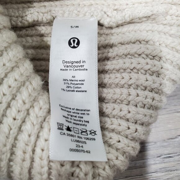 Lululemon Hat Womens Small Medium Close Fit Wool Blend Ribbed Knit Beanie Beige - Picture 8 of 10